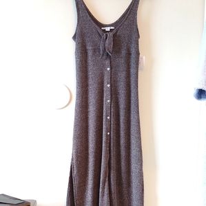 Grey Ribbed Bow Front Tank Dress